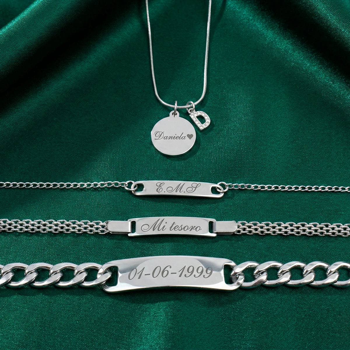 Set de joyas familiar regalo Navidad personalizable acero inoxidable