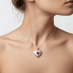 Relicario corazón con diseño y dije rojo Plata Esterlina