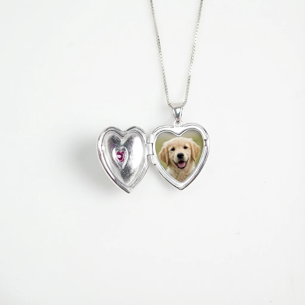 Relicario corazón con diseño y dije rojo Plata Esterlina