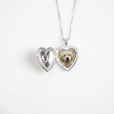 Relicario corazón con diseño y dije rojo Plata Esterlina