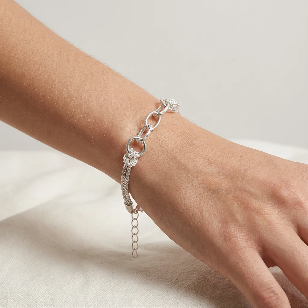 Pulsera eslabonada y tejido chinesca Plata Esterlina