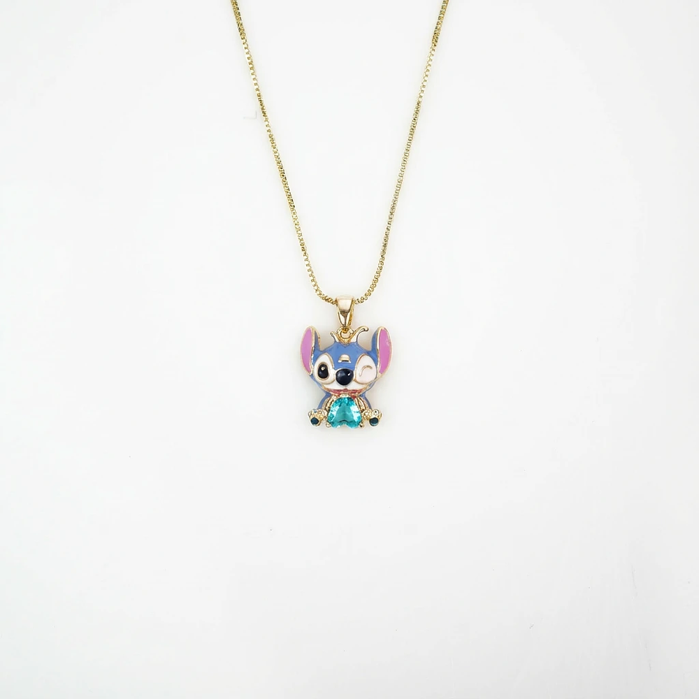 Collar dorado con dije de stitch