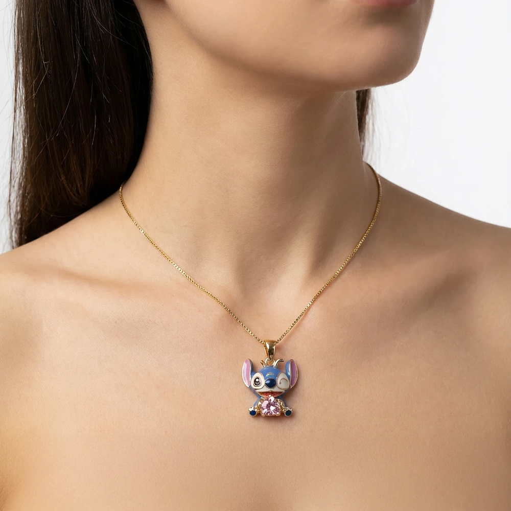 Collar dorado con dije de stitch