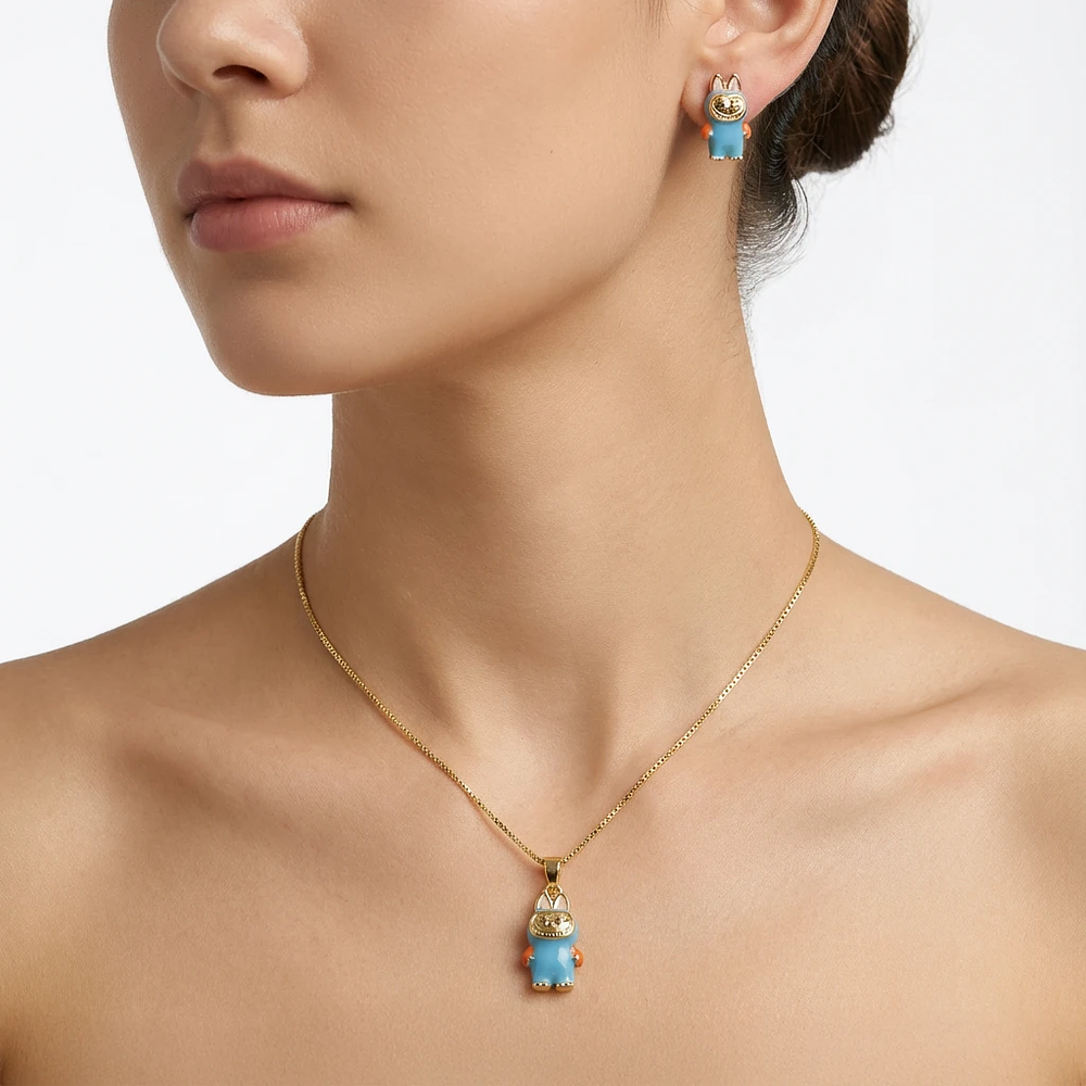 Set collar y aretes Labubu