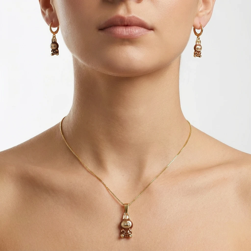 Set collar y aretes Labubu