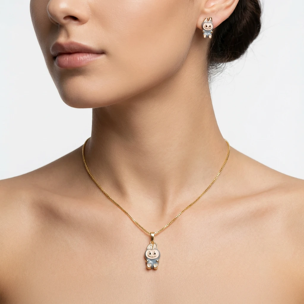 Set collar y aretes Labubu