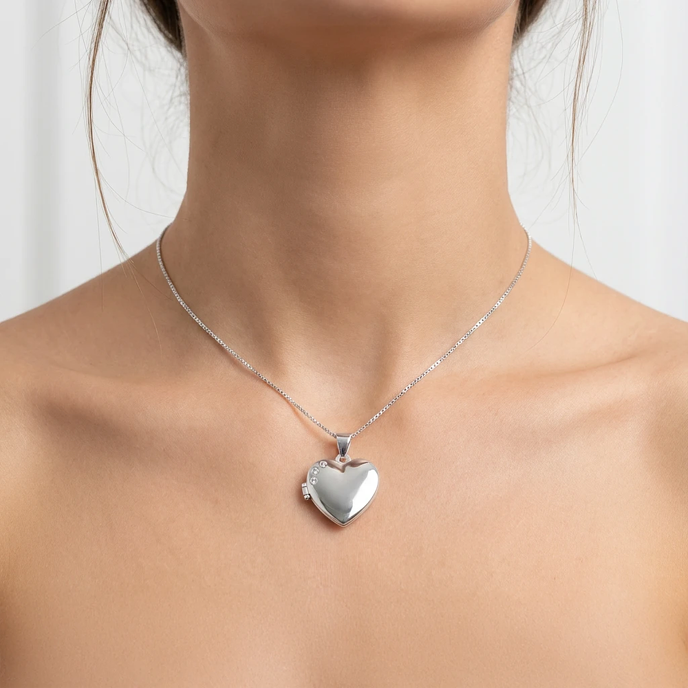 Relicario corazón con incrustaciones Plata Esterlina