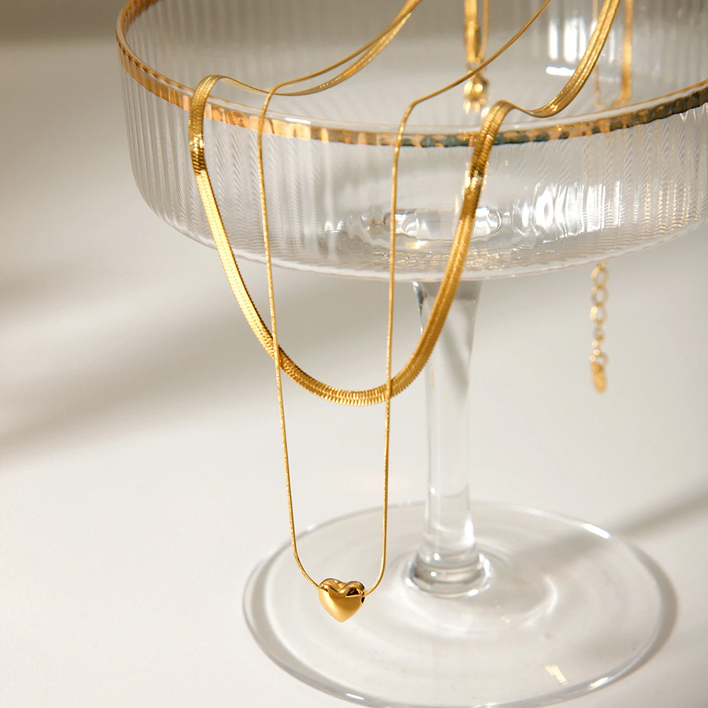 Collar corazón doble capa tipo serpiente 