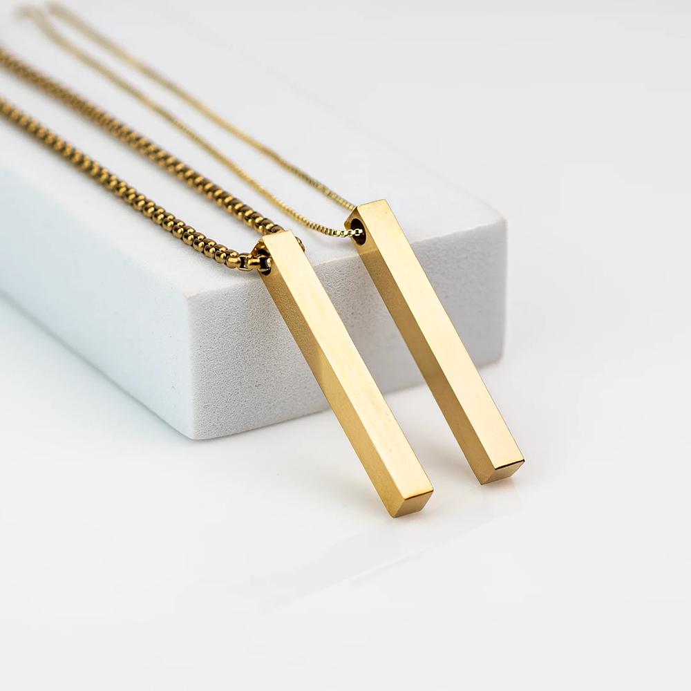 Kit collares dorados tipo barra para parejas personalizables acero inoxidable