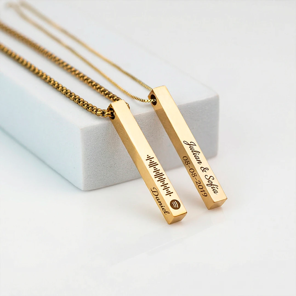 Kit collares dorados tipo barra para parejas personalizables acero inoxidable