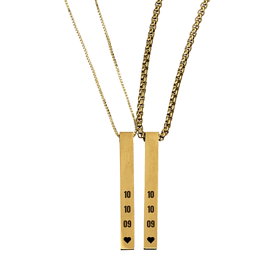 Kit collares dorados tipo barra para parejas personalizables acero inoxidable