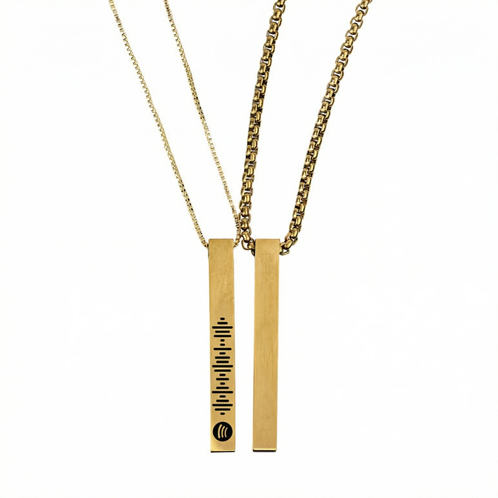 Kit collares dorados tipo barra para parejas personalizables acero inoxidable