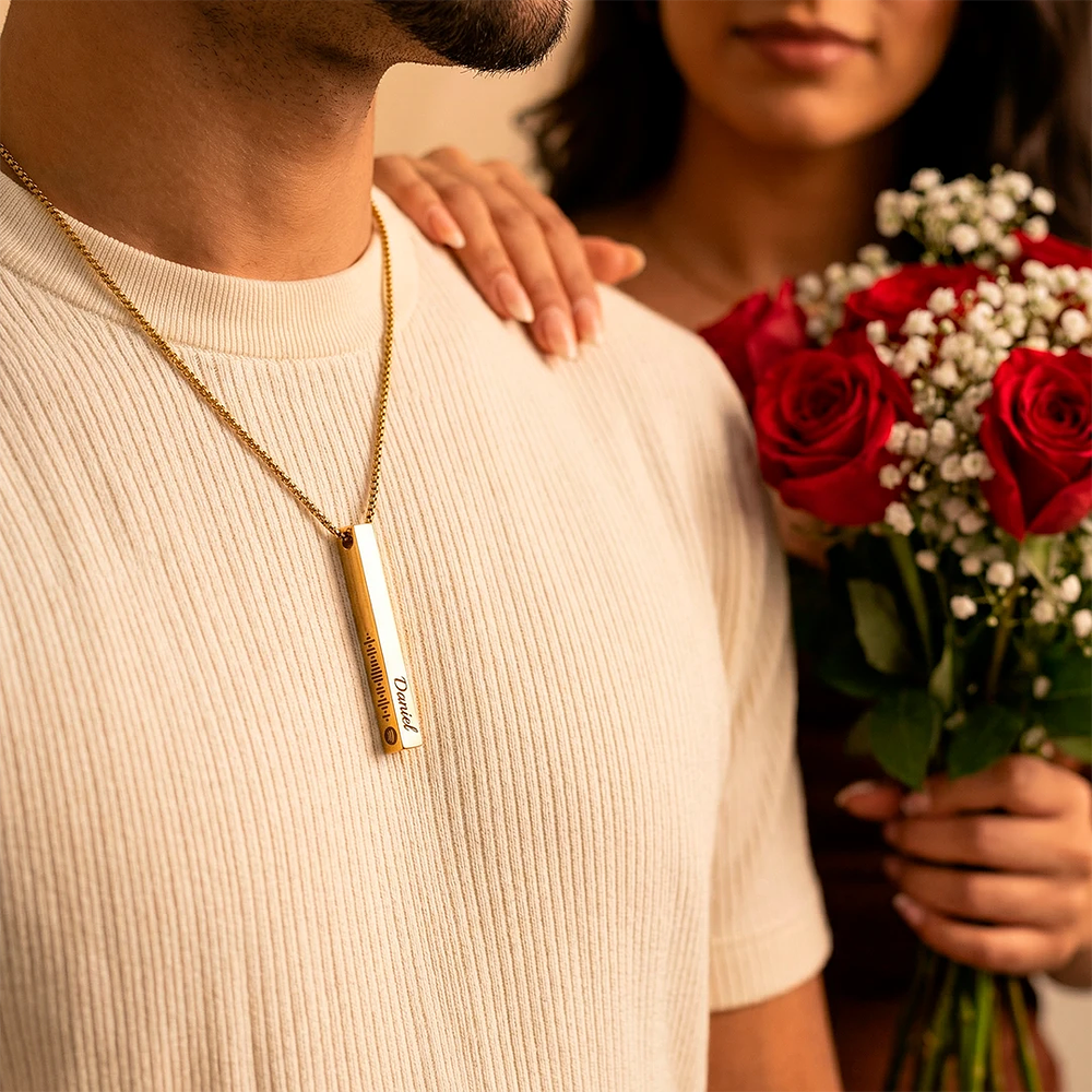 Kit collares dorados tipo barra para parejas personalizables acero inoxidable