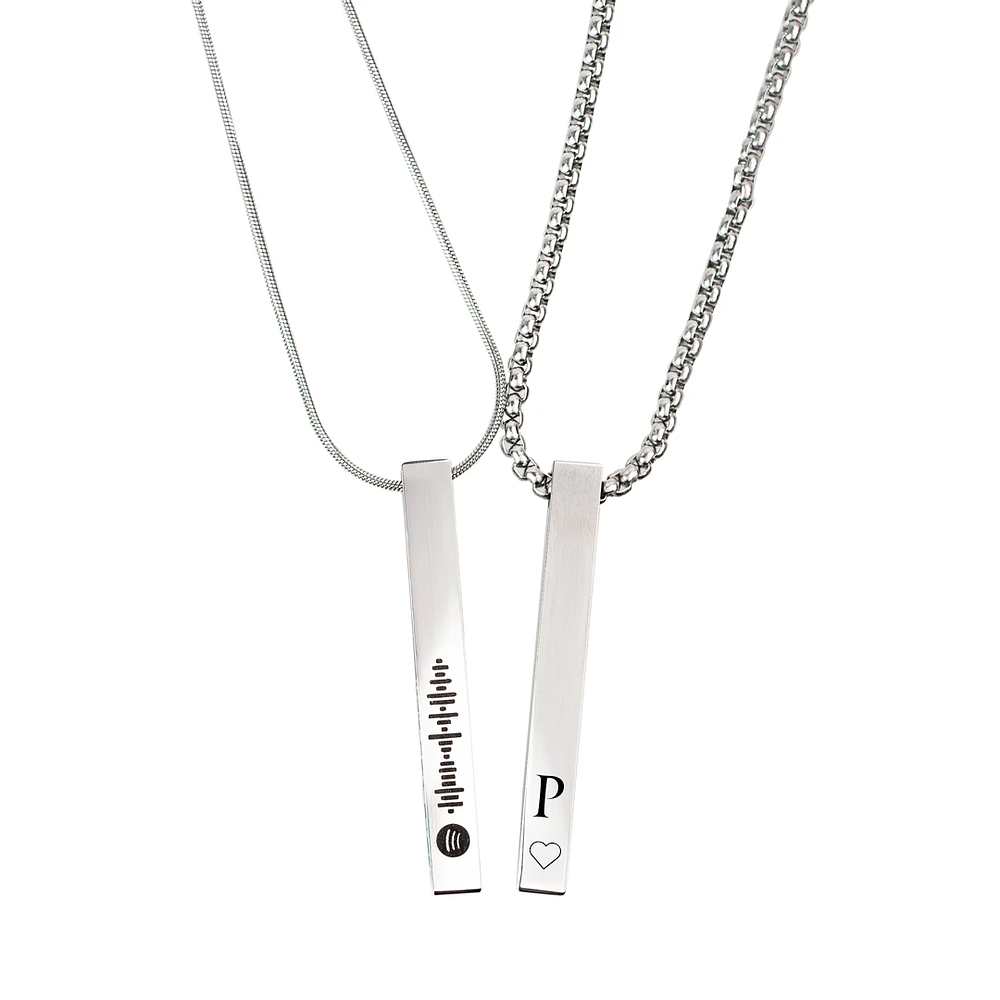 Kit collares plateados tipo barra para parejas personalizables acero inoxidable 