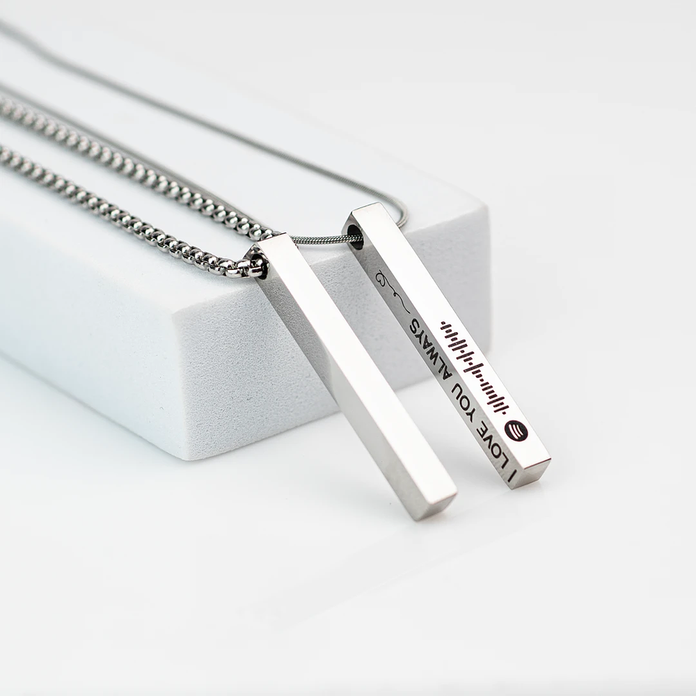 Kit collares plateados tipo barra para parejas personalizables acero inoxidable 