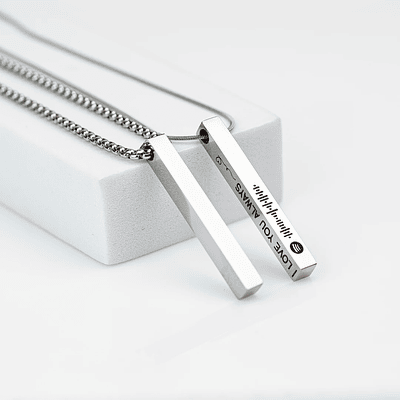 Kit collares plateados tipo barra para parejas personalizables acero inoxidable 