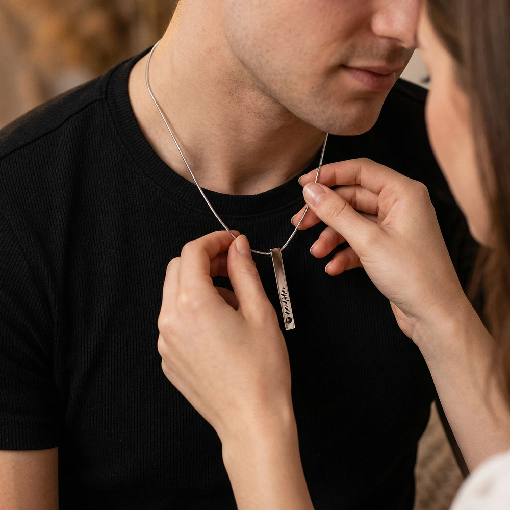 Kit collares plateados tipo barra para parejas personalizables acero inoxidable 