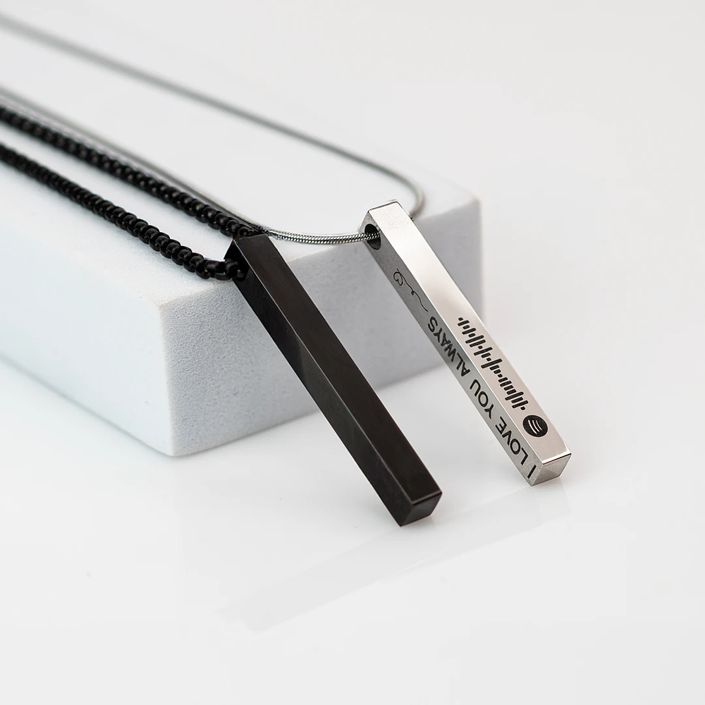 Kit collares plateados tipo barra para parejas personalizables acero inoxidable 