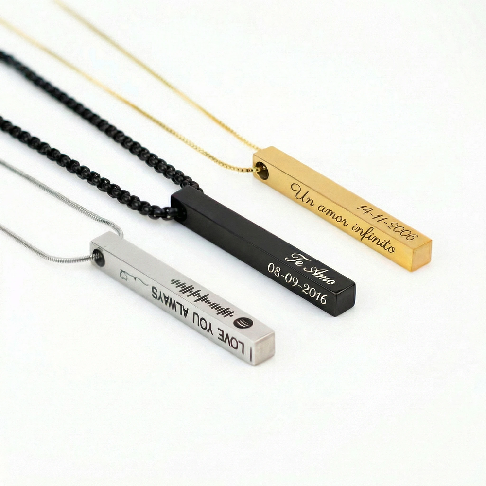 Kit collares plateados tipo barra para parejas personalizables acero inoxidable 