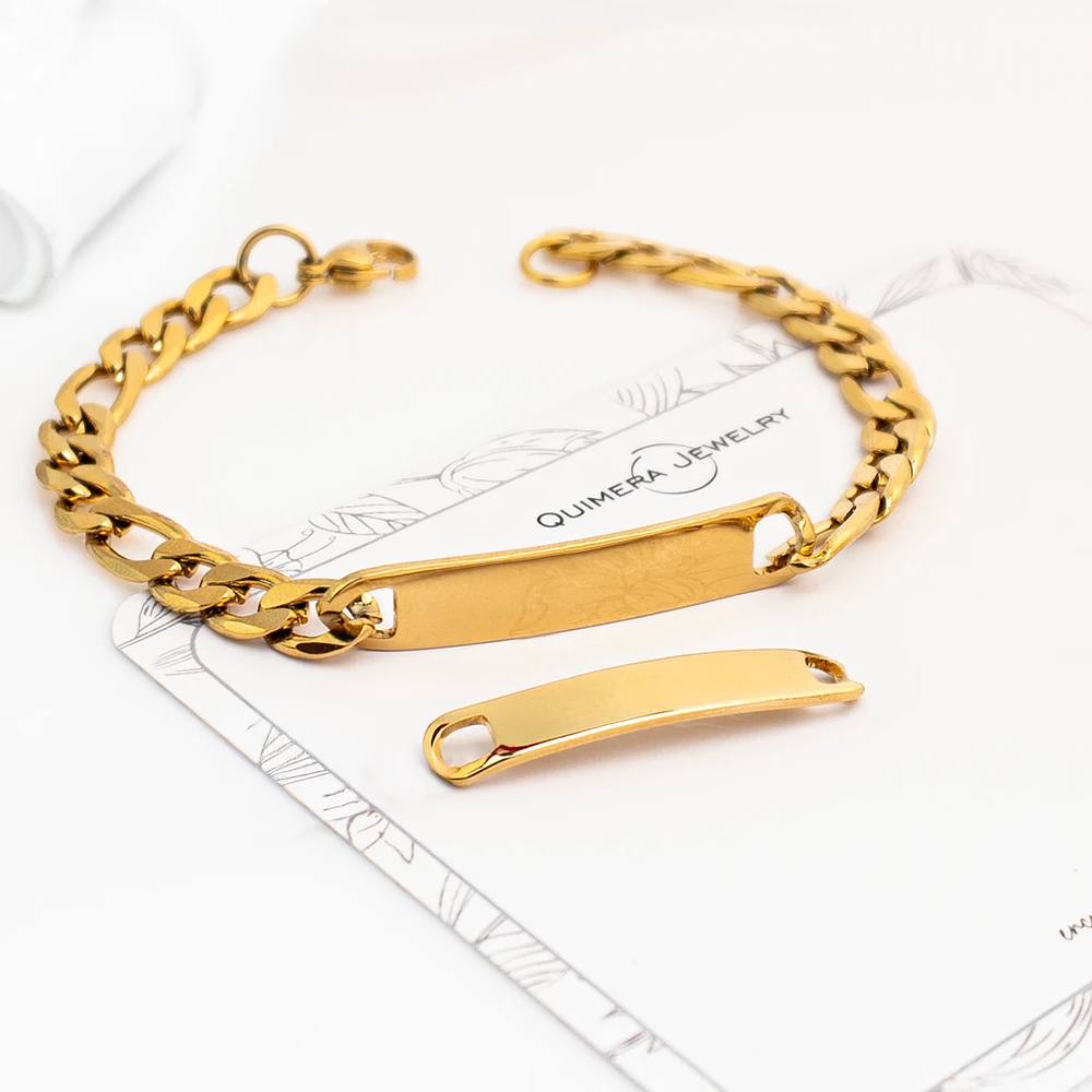 Kit pulseras esclavas doradas para parejas personalizables acero 