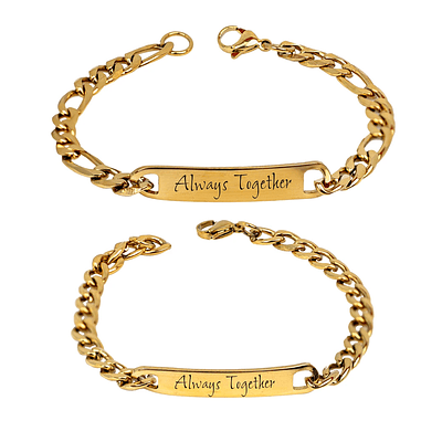 Kit pulseras esclavas doradas para parejas personalizables acero 