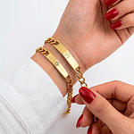 Kit pulseras esclavas doradas para parejas personalizables acero 