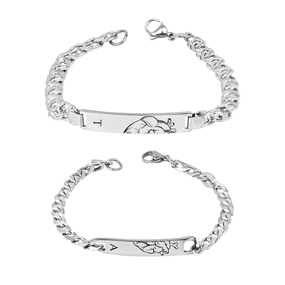Kit pulseras esclavas plateadas para parejas personalizables acero