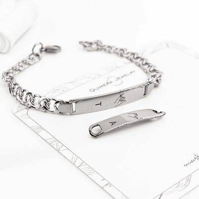 Kit pulseras esclavas plateadas para parejas personalizables acero