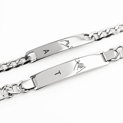 Kit pulseras esclavas plateadas para parejas personalizables acero