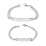 Kit pulseras esclavas plateadas para parejas personalizables acero