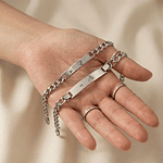 Kit pulseras esclavas plateadas para parejas personalizables acero