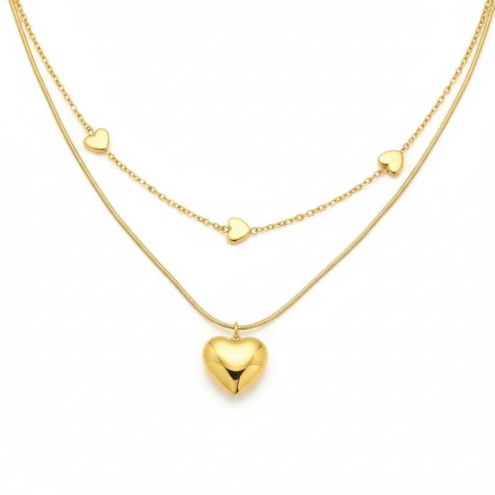 Collar corazones pequeños doble capa 