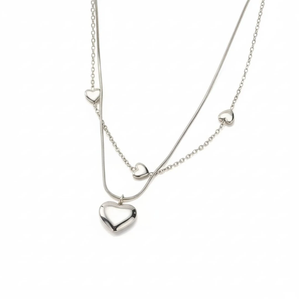 Collar corazones pequeños doble capa 