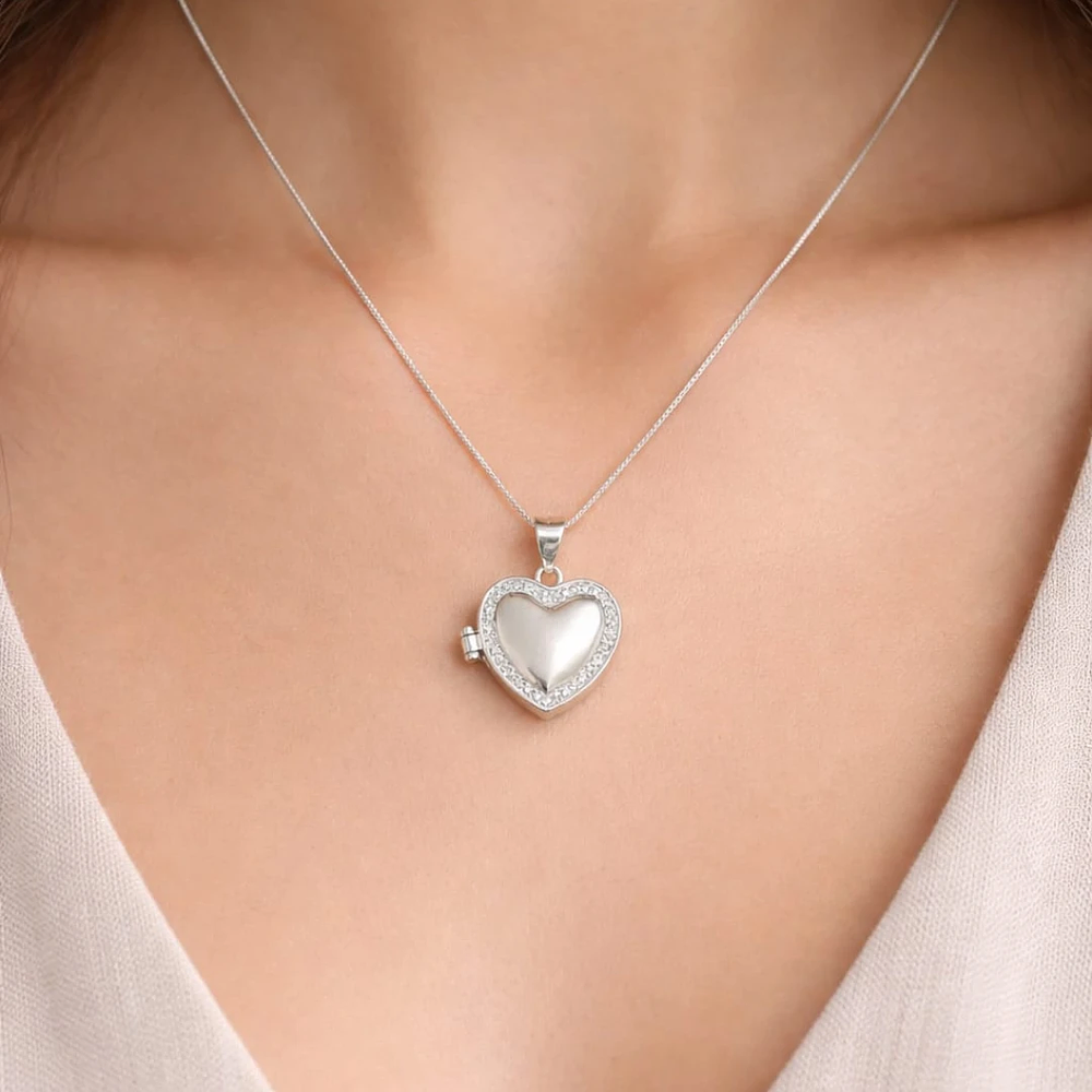 Relicario corazón con micro incrustaciones en Plata Esterlina S925