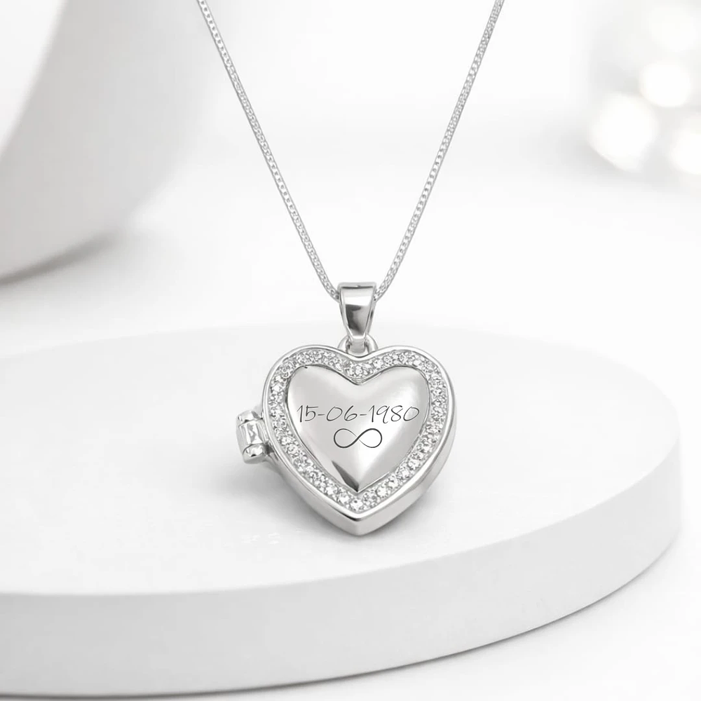 Relicario corazón con micro incrustaciones en Plata Esterlina S925