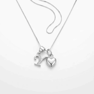 Collar de inicial con dije de corazón Plata Esterlina S925