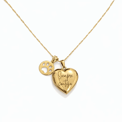 Relicario corazón con dije de huella en Oro Laminado 