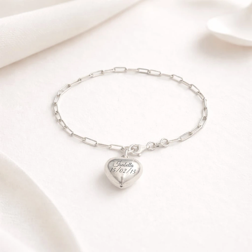 Pulsera eslabonada con corazón en Plata Esterlina S925