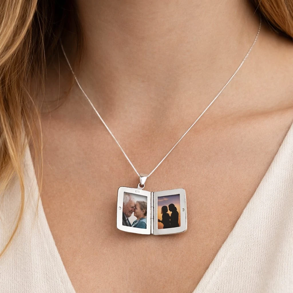 Relicario rectangular liso Plata Esterlina S925