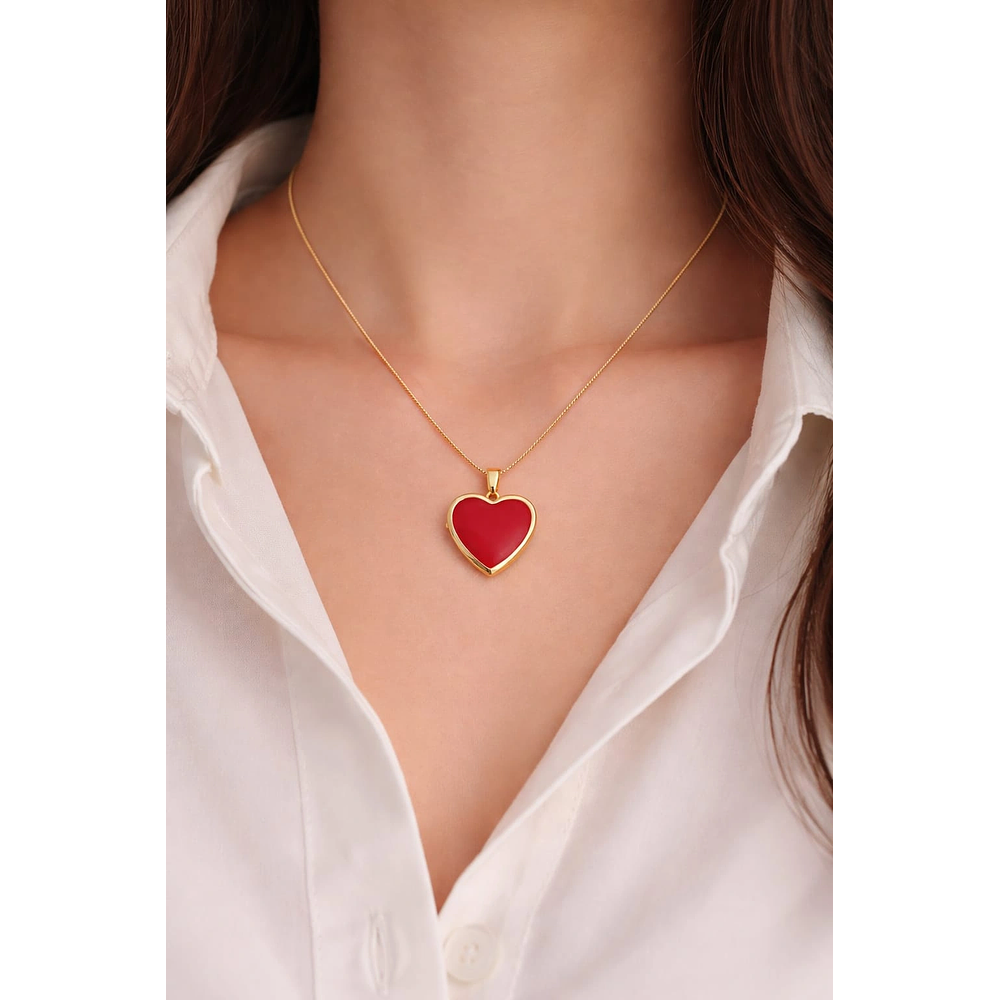 Relicario corazón rojo dorado