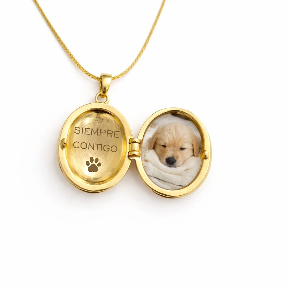 Relicario ovalado diseño mariposa dorada 