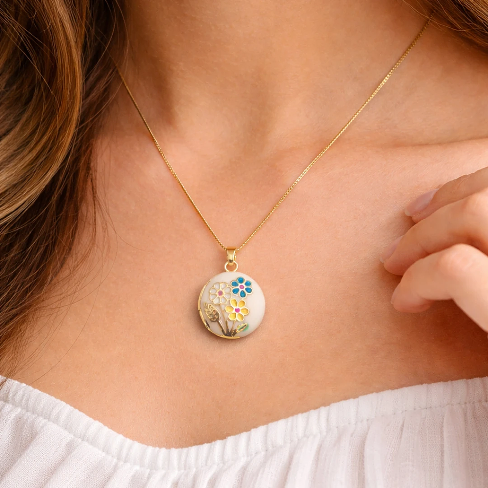 Relicario circular diseño flores de colores