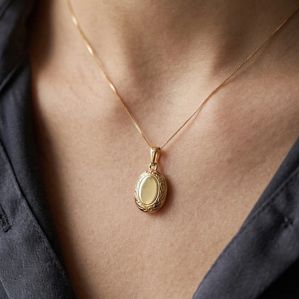 Relicario ovalado mini tipo espejo Oro Laminado