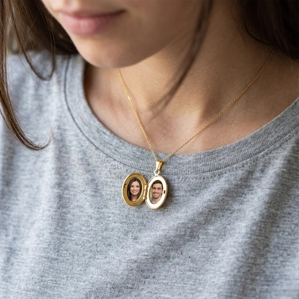 Relicario ovalado mini tipo espejo Oro Laminado