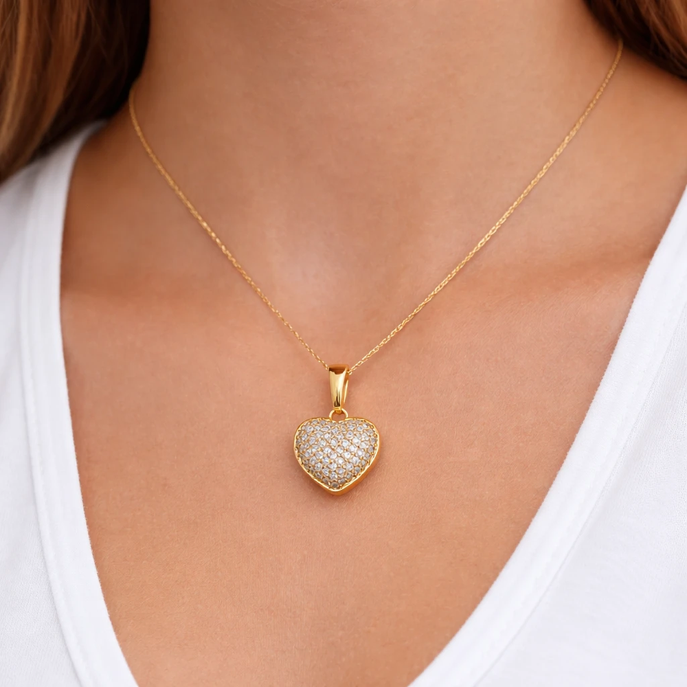 Relicario corazón con micro incrustaciones Oro Laminado