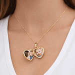 Relicario corazón con micro incrustaciones Oro Laminado