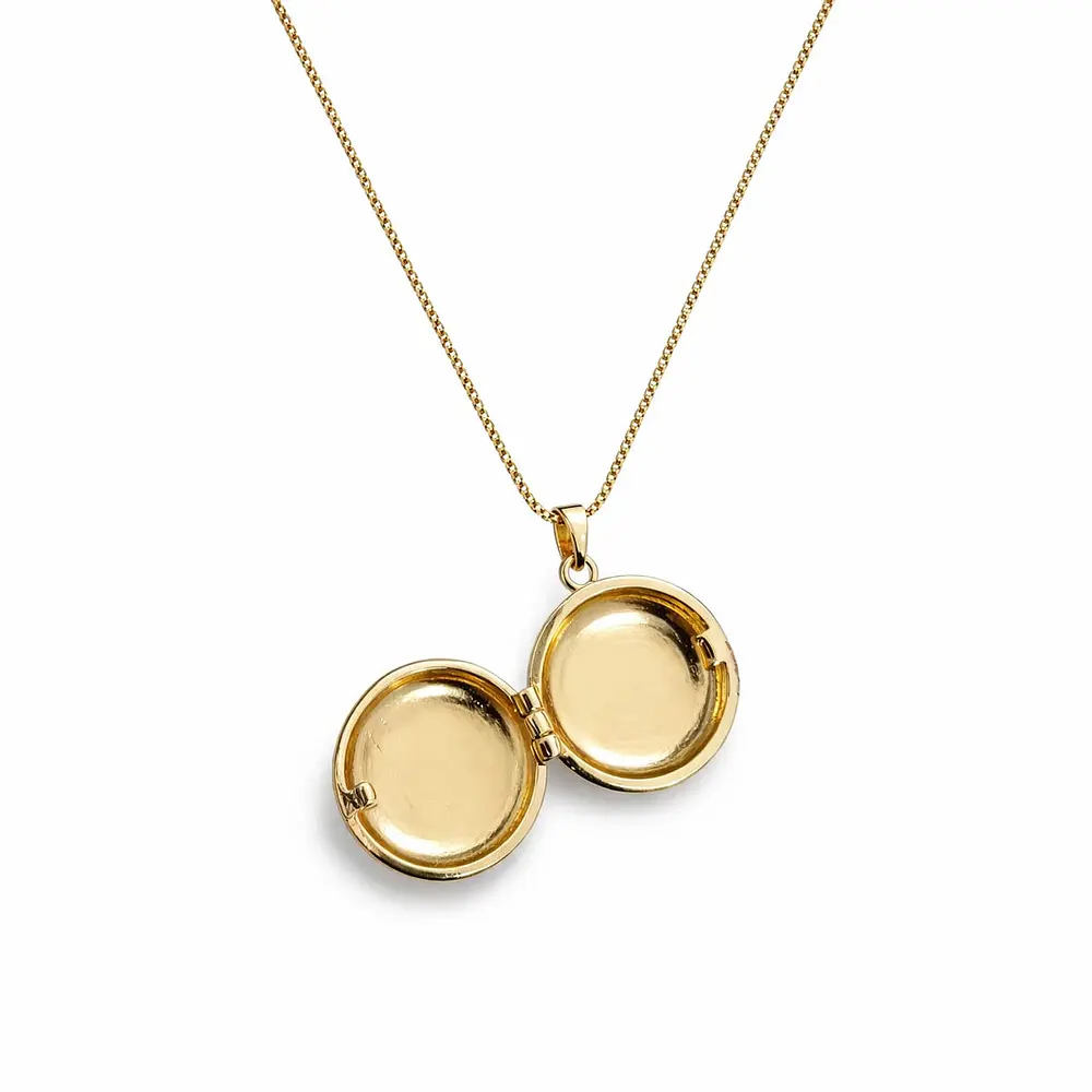 Relicario circular blanco con diseño de sol