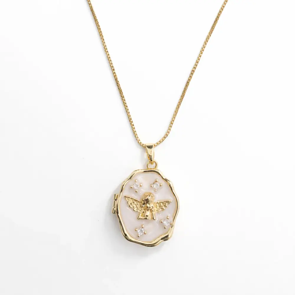 Relicario ovalado irregular diseño Ángel dorado 