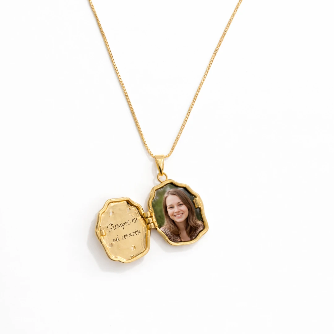 Relicario ovalado irregular diseño Ángel dorado 