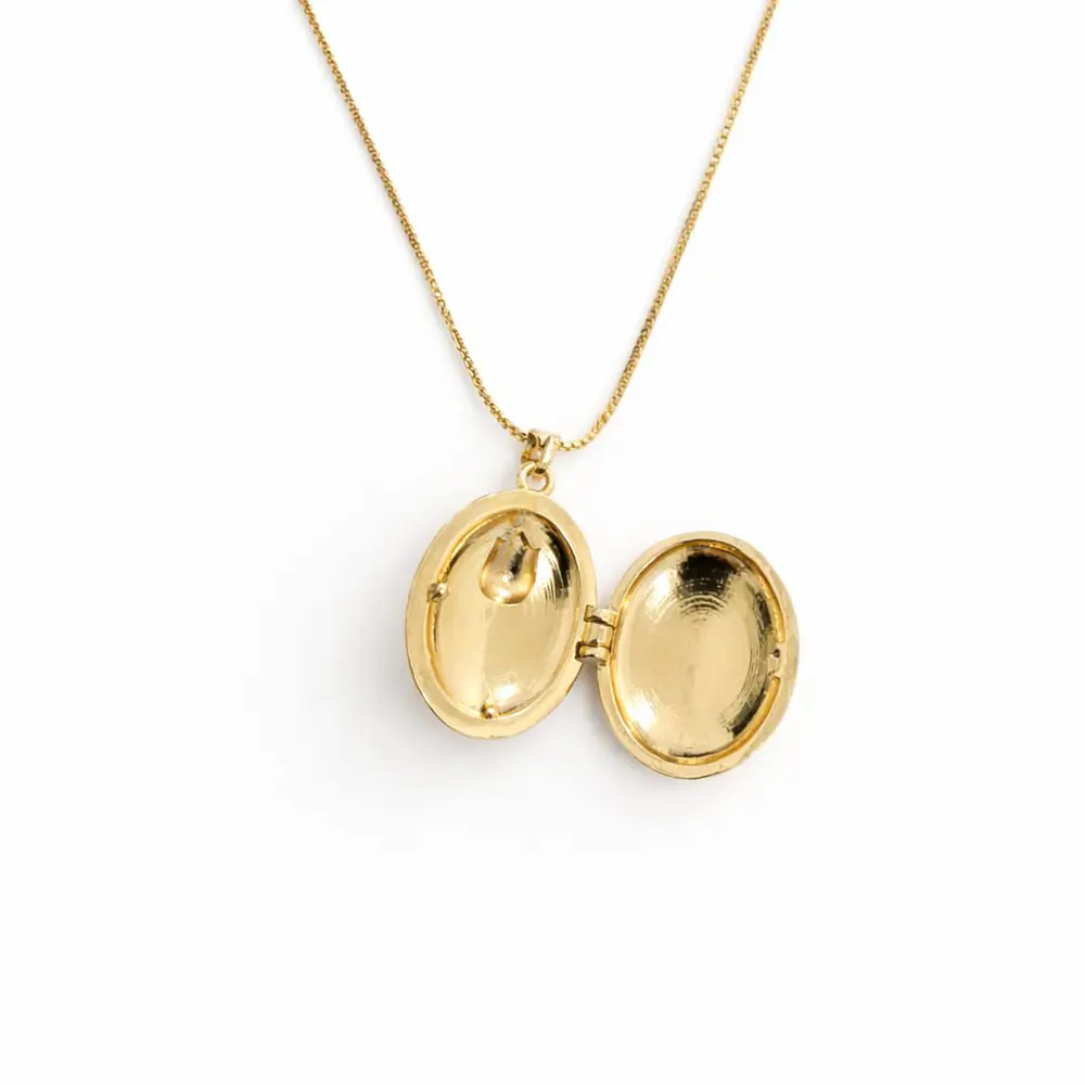 Relicario ovalado diseño de tulipán rosado 